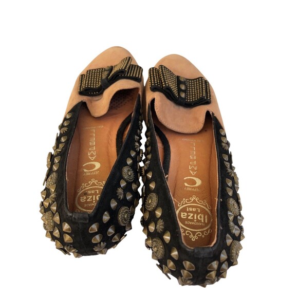 Jeffrey Campbell Ibiza Last ELEGANT SB Studs Bow Flat 9 Tan Black Suede Loafer - Picture 9 of 10